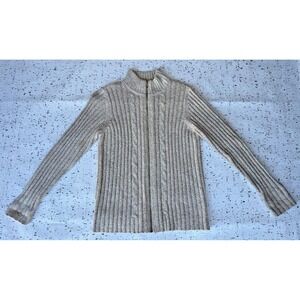 VTG Womens Sz Small HIGH SIERRA Brown Full Zip Cable Knit Sweater